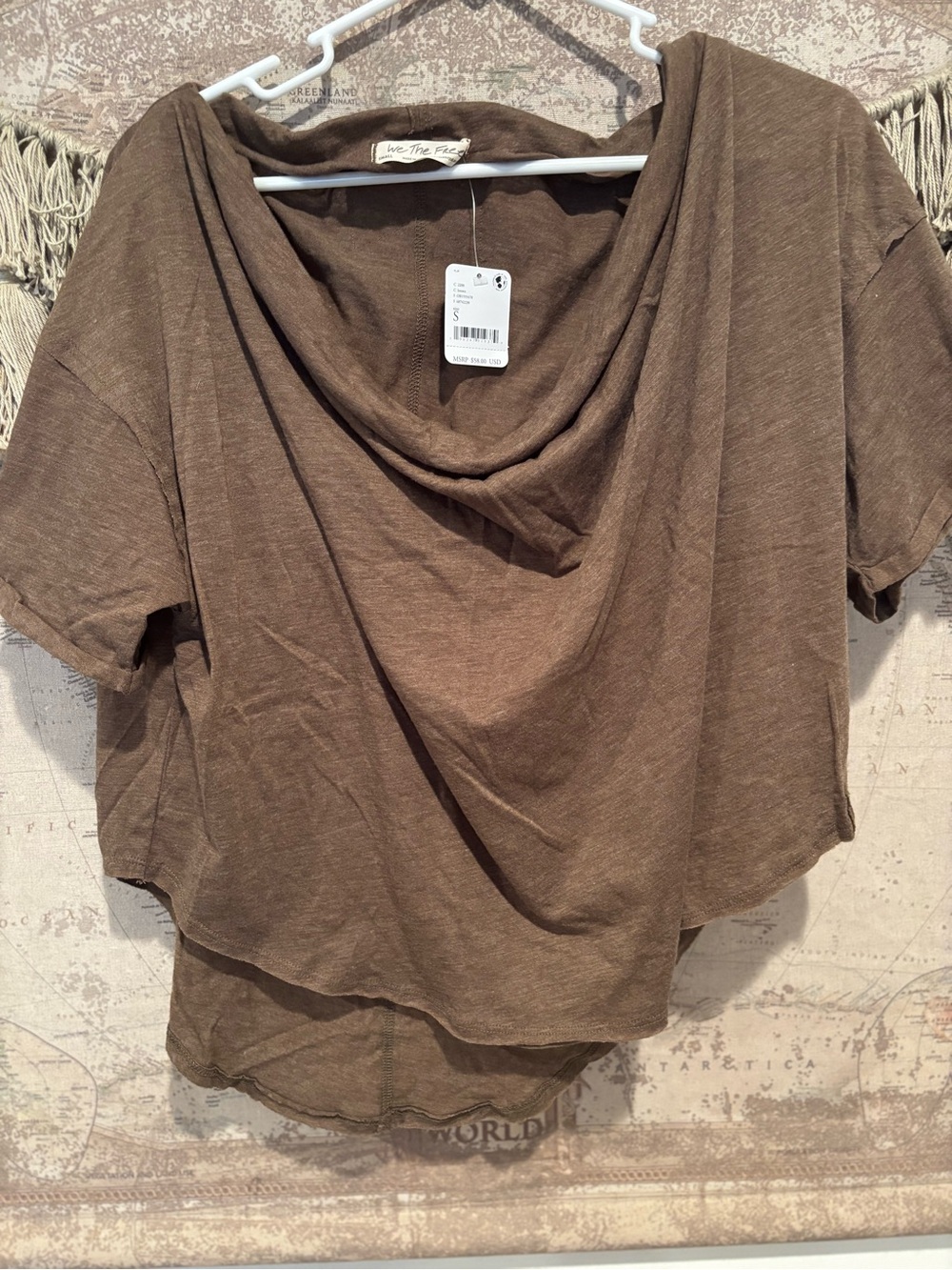 Free People Brown Draped Cowl-Neck Short Sleeve Top